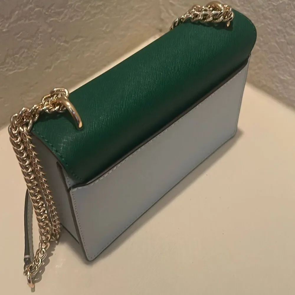 Tory Burch Emerson Colorblock Mini Shoulder Bag Green Light Blue Coastal NWT